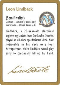 1996 Leon Lindback Biography Card [World Championship Decks]